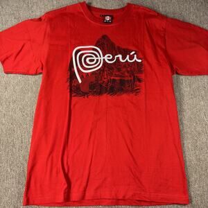 Peru Y2K Emboidered Men’s T-shirt Mountains Large Red